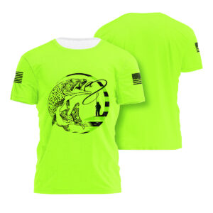 Hi Vis Shirt Northern Pike Fishing American Flag Safety Workwear Reflective Short Sleeve Shirt For Fishing Lover