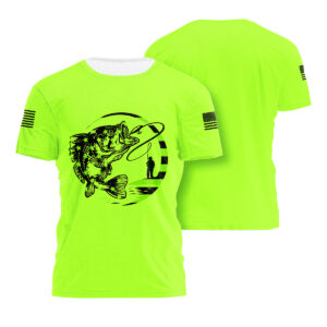 Hi Vis Shirt Bass Fish Fishing American Flag Safety Workwear Reflective Short Sleeve Tshirt For Fishing Lover