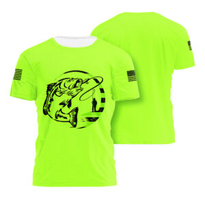 Hi Vis Shirt Largemouth Bass Fishing American Flag Safety Workwear Reflective Short Sleeve Shirt For Fishing Lover