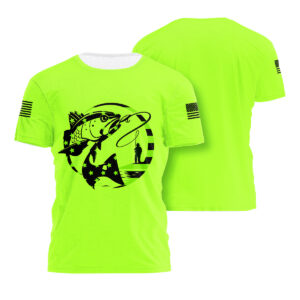 Hi Vis Shirt Red Drum Fishing American Flag Safety Workwear Reflective Short Sleeve Shirt For Fishing Lover