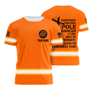 Orange Reflective Shirt  Electrician Support Local High Visibility Custom Name Safety Workwear Tshirt For Lineman