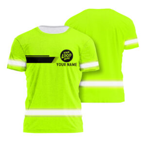 Hi Vis T Shirt Green And Black Uniform Custom Name And Logo For Construction Workers Safety Workwear Reflective