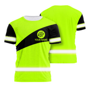 Hi Vis Work Shirt Green And Black Uniform Custom Name And Logo For Construction Workers Short Sleeve