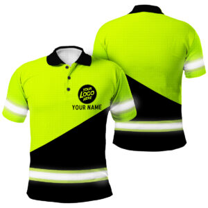 Custom Name Hi Vis Polo - Reflective Safety Work Shirt For Teams