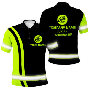 High Visibility Polo Shirt Black And Green Custom Name Safety First Attire For Runners, Truckers, Patriotic