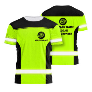 Hi Vis Work Shirt Green And Black Uniform Custom Name And Logo Moisture-Wicking Safety Workwear