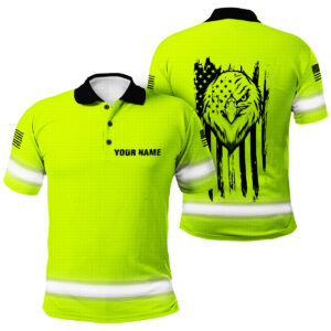 Custom Hi Vis Polo Shirt - Safety Workwear With American Flag Eagle