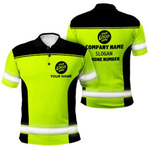 Hi Vis Polo Shirt Black And Green Custom Name Jobsite Pro Gear For Workers Runners Patriotic