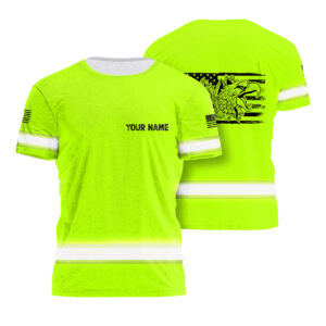 Hi Vis Safety Shirt Green American Flag Personalized Liberty Work Attire
