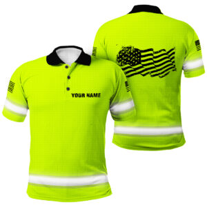 Custom Patriotic Hi Vis Polo - Safety Work Shirt With American Flag Luminous Freedom
