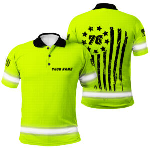 Hi Vis Polo Shirt with American Flag Beacon - Patriotic Safety Shirt And Custom Name