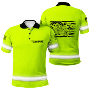 Hi Vis Polo Shirt American Flag Old Glory Visibility Tee Custom Name Safety Workwear