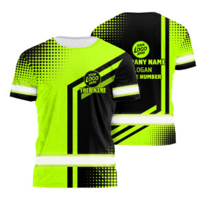 Hi Vis Safety Shirt Black And Green Uniform Reflective Custom Name, Company Safety Workwear