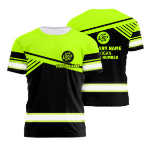 Hi Vis Work Shirt Black And Green Uniform Reflective Custom Logo, Name Safety Workwear