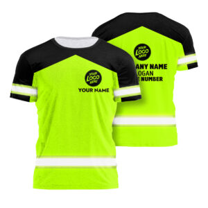 Hi Vis Work Shirt Green And Black Uniform Custom Name And Logo Durable Site Safety Workwear