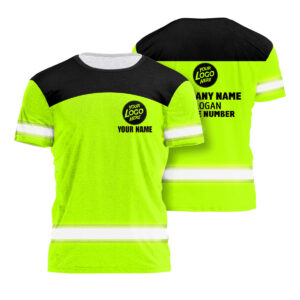 Hi Vis Work Shirt Green And Black Uniform Custom Name And Logo High-Visibility Construction Wear