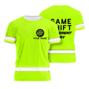 Hi Vis Safety Shirt Funny Quote Green Reflective Custom Name Comical Contractor Attire, Hi Vis Shirts Funny