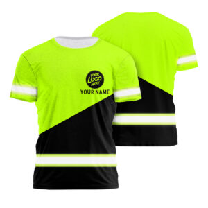 Hi Vis Work Shirt Black And Green Custom Name Bright Boss Uniform