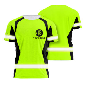 Hi Vis Work Shirt Black And Green Custom Name Workzone Wizard Wear