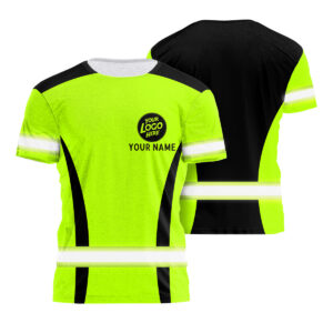 Hi Vis Work Shirt Black And Green Custom Name For Workers, Runners, Truckers, Skull Lovers