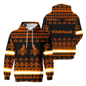 Hi Vis Hoodie Reflective Buff's Skull Native Pride Orange Neon Custom Name For Workers, Runners, Truckers, Skull Lovers