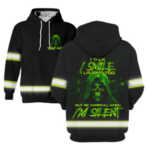 Hi Vis Hoodie Reflective Skull Be Careful When I'm Silent Green Neon For Workers, Runners, Truckers, Skull Lovers