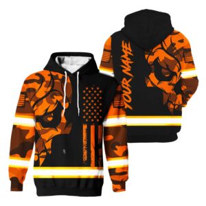 Hi Vis Hoodie Reflective Skull Camo Neon US Flag Custom Name, High Visibility Shirts Class 3