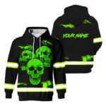 1 Hi Vis Hoodie Reflective Skull Green Neon US Flag Custom Name