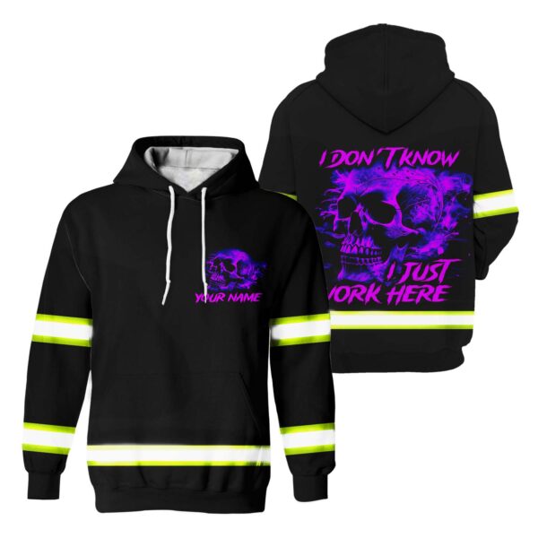 1 Hi Vis Hoodie Reflective Skull I don't know I Just Work Here Violet Neon 010