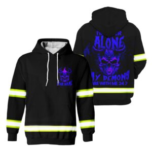 Hi Vis Hoodie Reflective Skull I'm Never Alone Blue Neon Custom Name