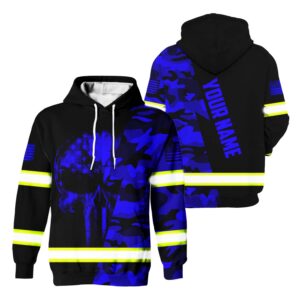 Hi Vis Hoodie Reflective Skull US Flag Camo Blue Neon Custom Name