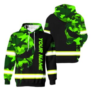 Hoodie Hi Vis Reflective Tapes Skull Camo Neon US Flag Custom Name, High Visibility Shirts Class 3