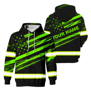Custom Name Reflective Hi Vis Hoodies - Flag Patriotic Safety Workwear