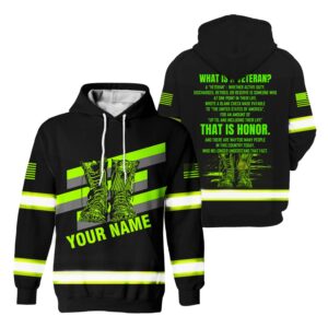 Hi Vis Hoodie Reflective Veteran Honor US Flag Custom Name For Workers Runners Patriotic