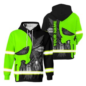 Hi Vis Shirts Reflective Skull Native Green Neon Custom Name For Workers, Runners, Truckers, Skull Lovers