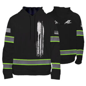 High Visibility Hoodie Black Us Flag For Runners, Worker, Patriotic
