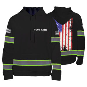 High Visibility Hoodie Black Reflective Safety Shirts With Hood for Men, Women, Outdoor Worker, Trucker, Patriotic