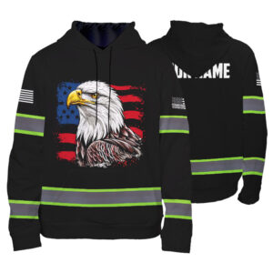 High Visibility Hoodie Black Reflective Eagle For Men, Women, Outdoor Worker, Trucker, Patriotic