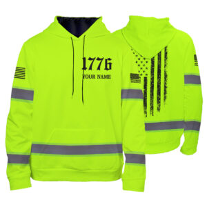 High Visibility Hoodie Green Reflective Us Flag For Men, Women, Outdoor Worker, Trucker, Patriotic