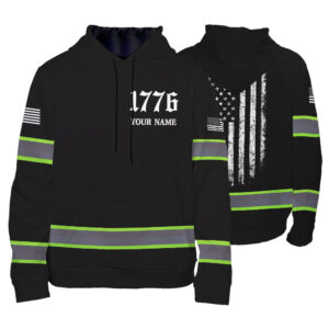 High Visibility Hoodie Black Reflective US Flag For Men, Women, Outdoor Worker, Trucker, Patriotic