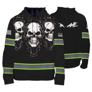 High Visibility Hoodie Black Reflective Safety Shirts Skull For Men, Women, Outdoor Worker, Trucker, Skull Lovers