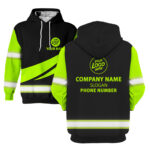 2 Hi Vis Black &amp; Green Hoodie Custom Name, Logo And Company Reflective Safety Workwear