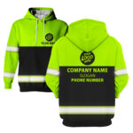 2 Hi Vis Hoodie Black And Green Reflective Pattern Custom Name, Logo &amp; Company Safety Workwear 025