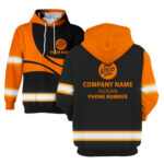 2 Hi Vis Hoodie Black And Orange Custom Name, Logo, Company Reflective Safety Workwear