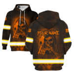2 Hi Vis Hoodie Black Custom Name, Pattern Skull Reflective Safety Workwear