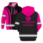 2 Hi Vis Hoodie Black &amp; Pink Custom Name, Logo &amp; Company And Number Reflective Safety Workwear