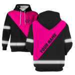 2 Hi Vis Hoodie Black &amp; Pink Custom Name, Logo Reflective Safety Workwear