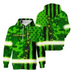 2 Hi Vis Hoodie Custom Name Pattern Camo And Flag USA Reflective Safety Workwear