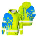 2 Hi Vis Hoodie Green Reflective Pattern Skull Custom Name Safety Workwear 029
