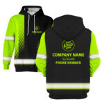 2 Hi Vis Hoodie Reflective Black And Green Custom Name, Logo &amp; Company Safety Workwear